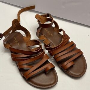 American Eagle Outfitters Brown Multi-Strap Leather Ankle Tie Sandals